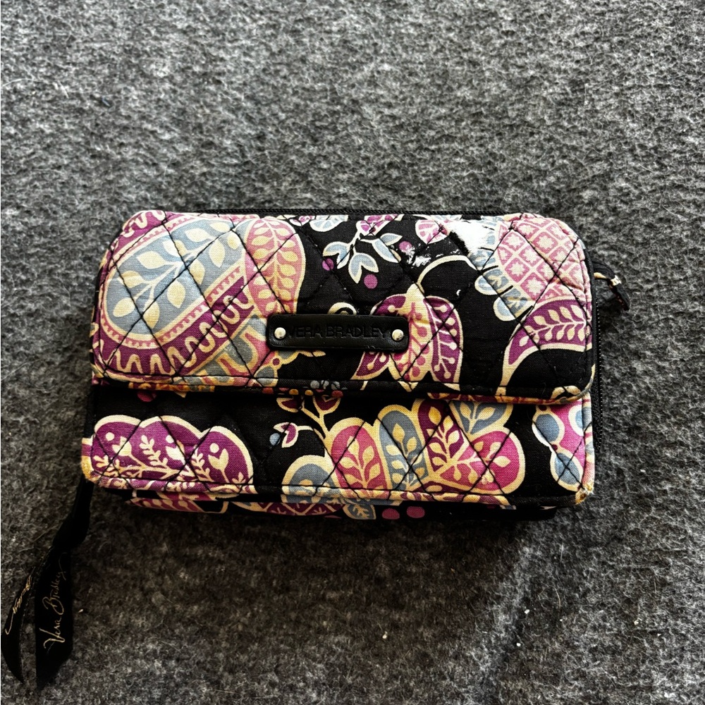 Vera Bradley Black and Purple Patterned Wallet